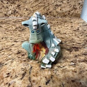 Ceramic Dragon Figurine in Teal with White Accents